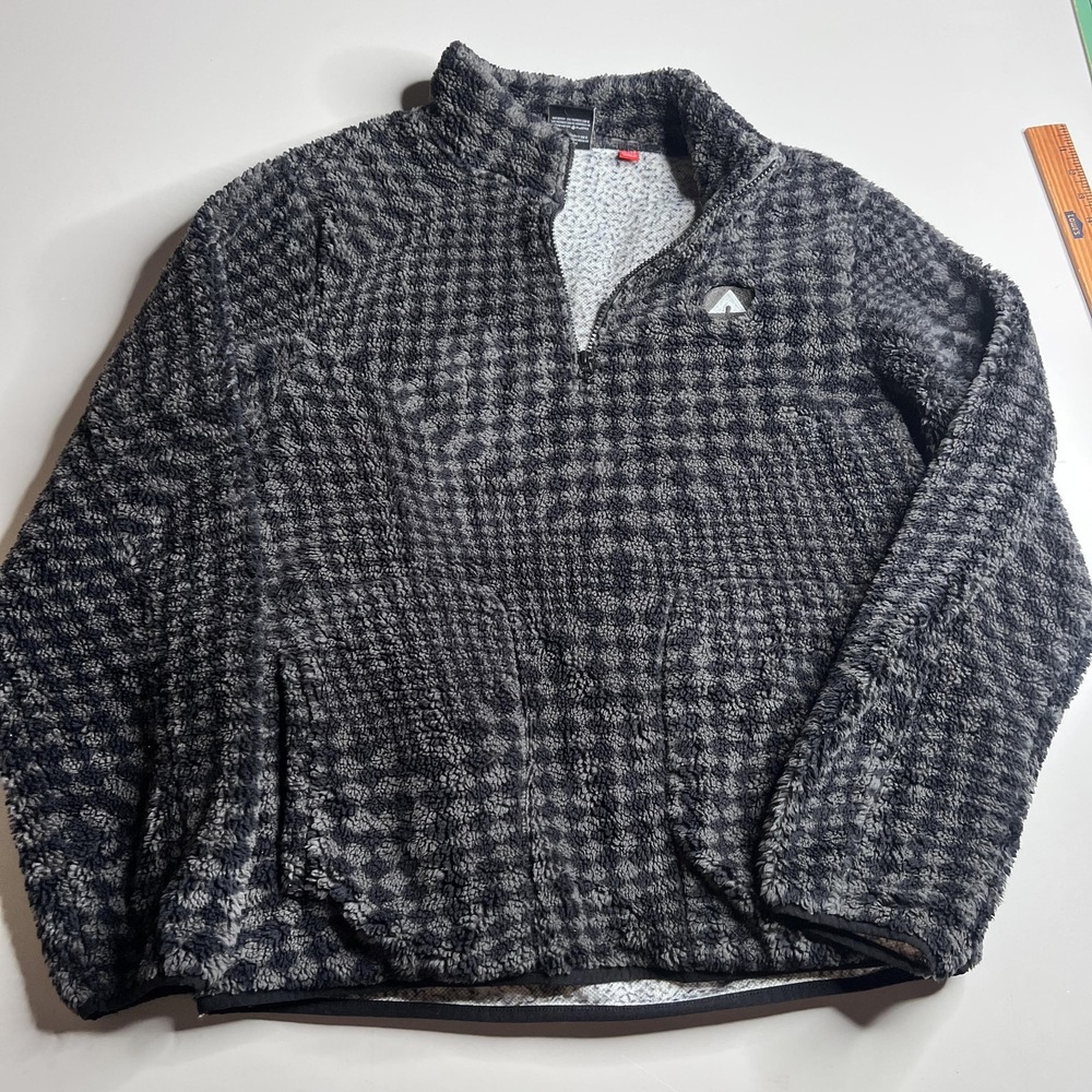 Airwalk Mens XL Grey Checkerboard Sherpa Fleece Quarter Zip Pullover Jacket